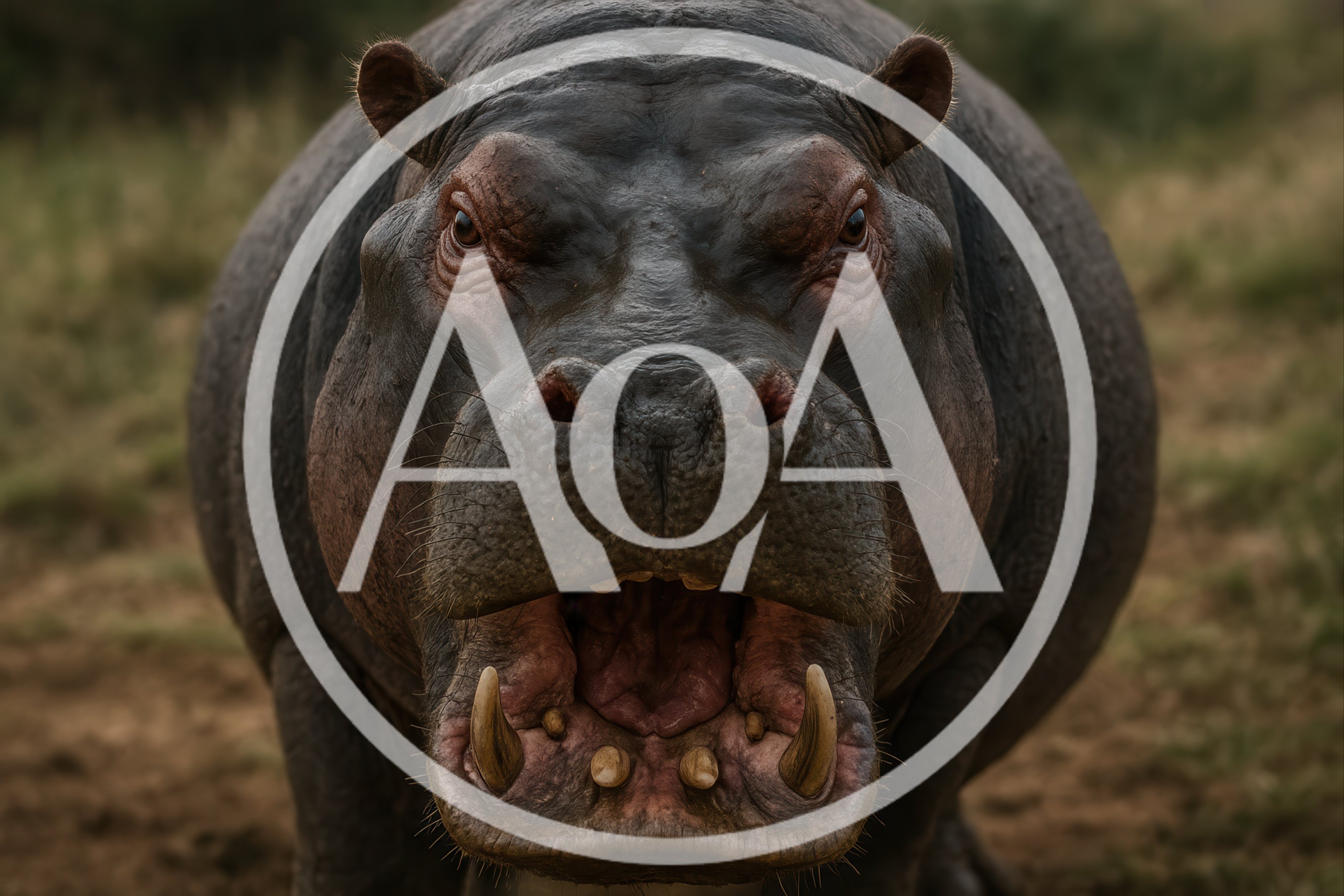 Aggressive Hippopotamus Facing Camera With Open Mouth
