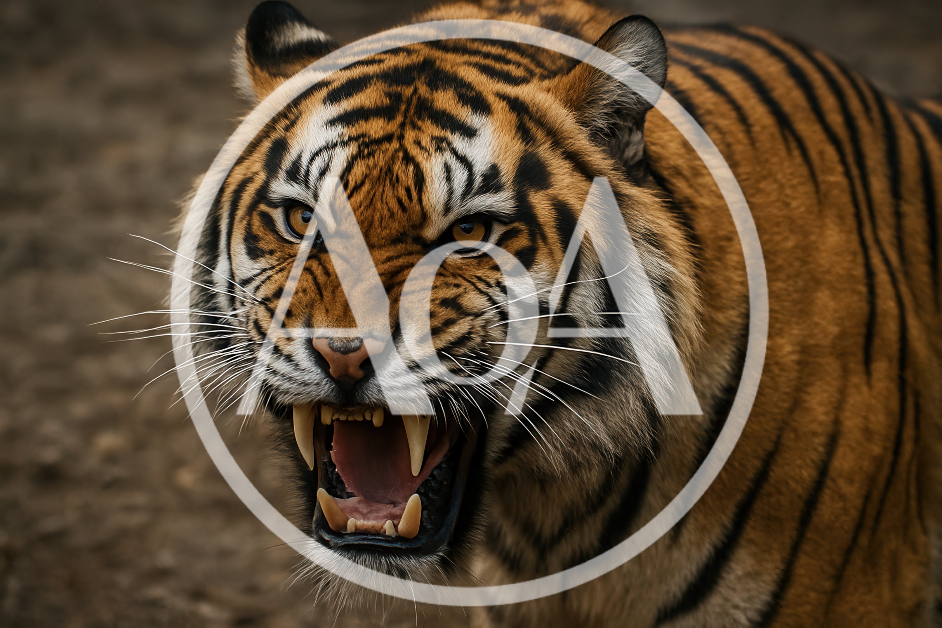 Aggressive Tiger Growling With Bared Fangs