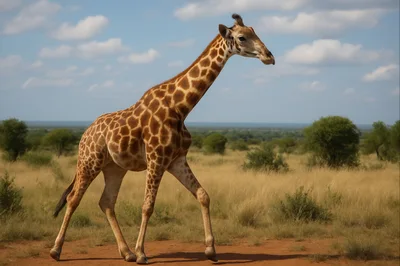 Giraffe Walking Through The African Savanna