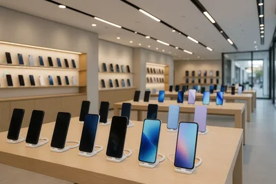 Modern Electronics Store Display With Smartphones