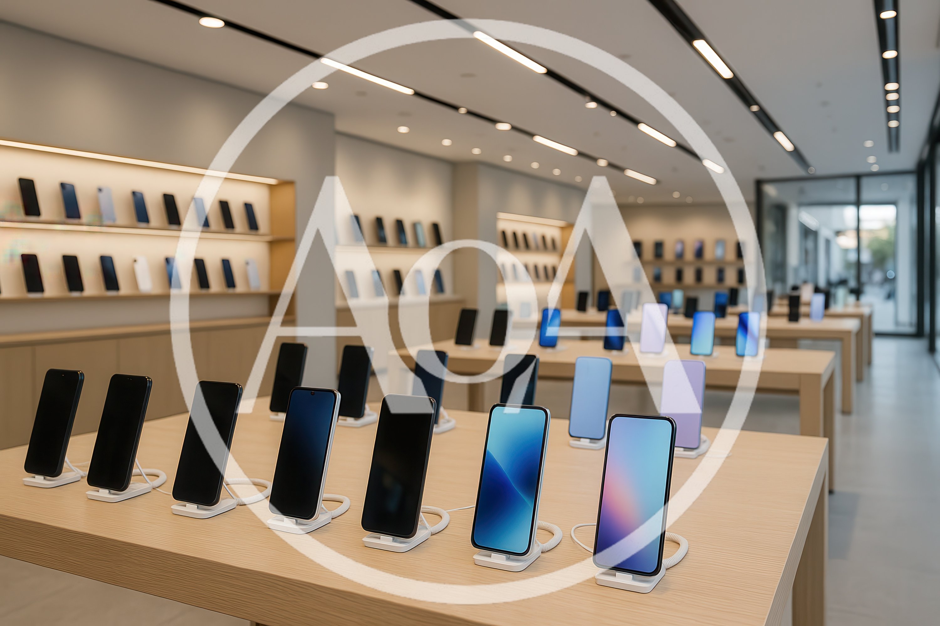Modern Electronics Store Display With Smartphones