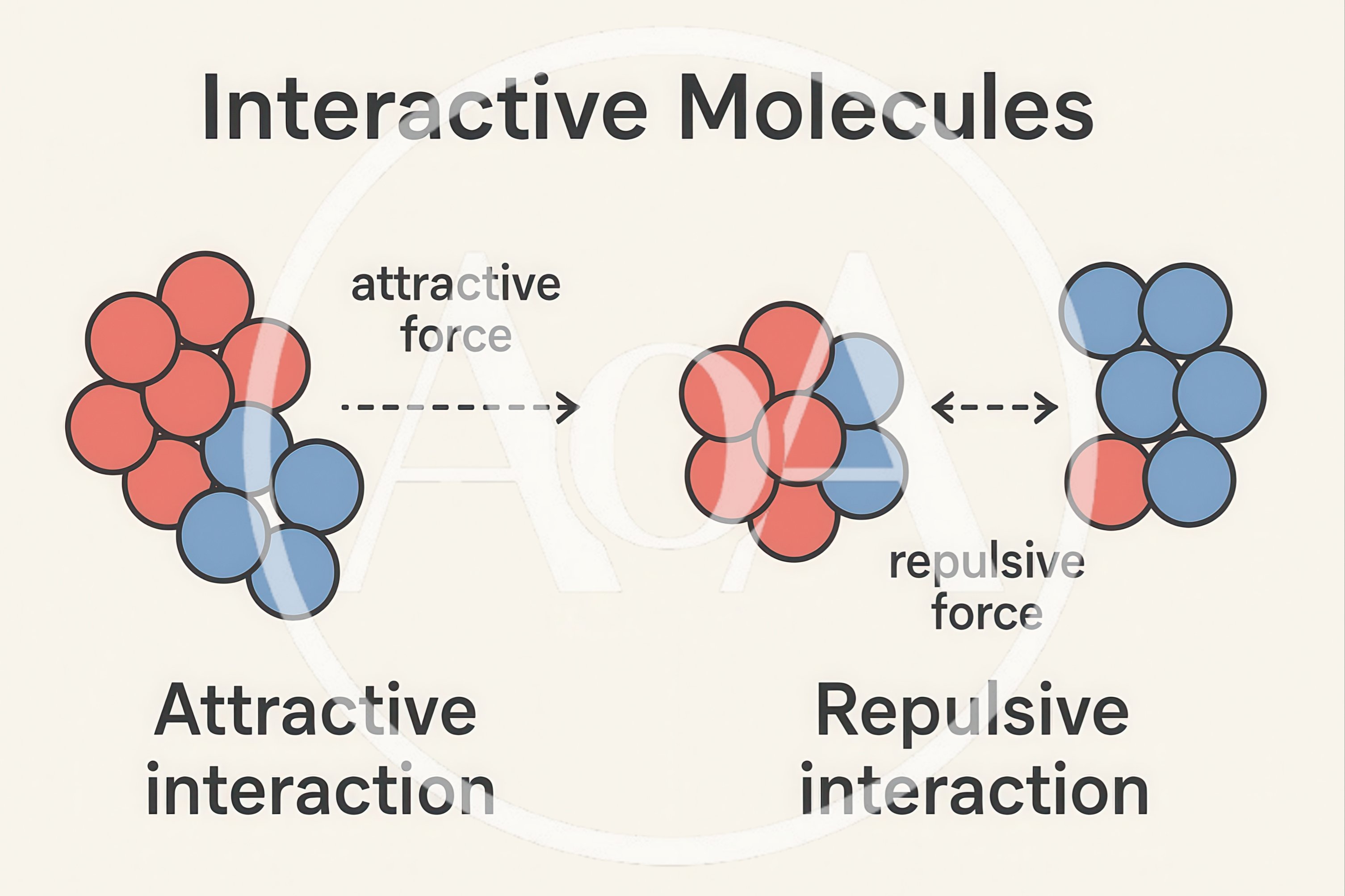Educational Diagram Illustrating Attractive And Repulsive Molecular Interactions
