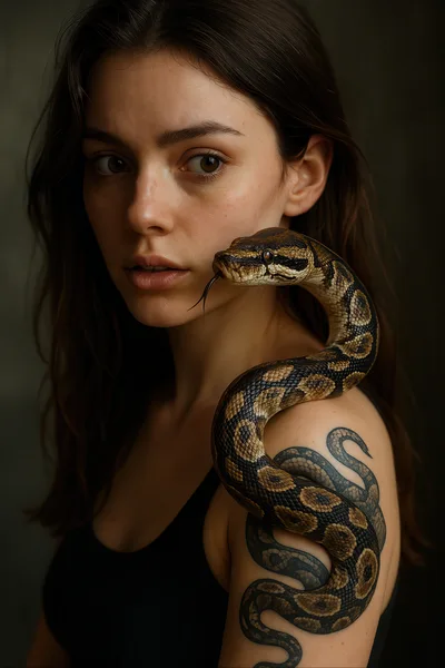 Young Woman With A Python And Snake Tattoo