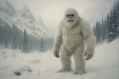 Yeti Standing In A Snowy Mountain Landscape