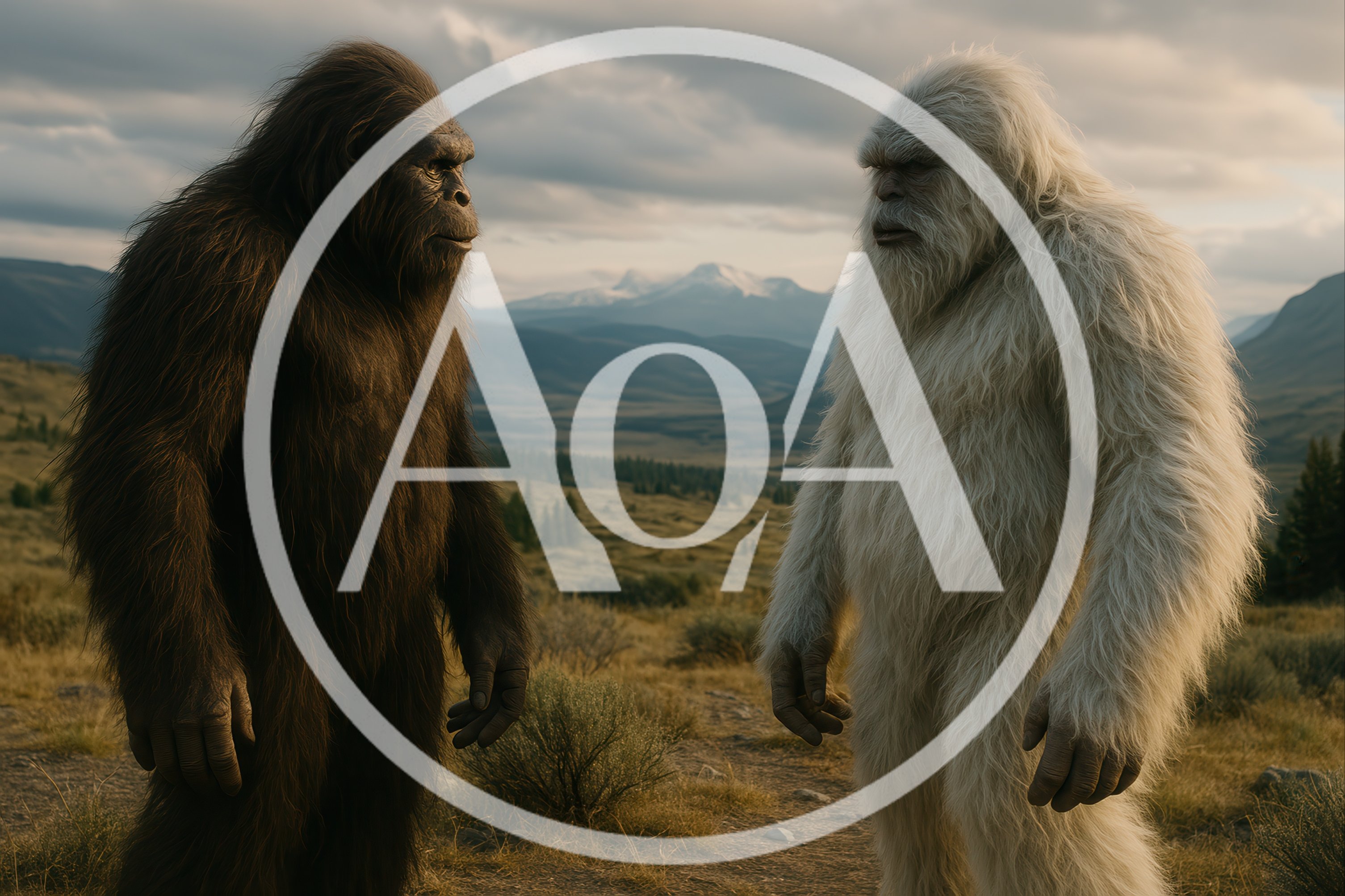 Bigfoot And Yeti Standing In A Mountain Landscape