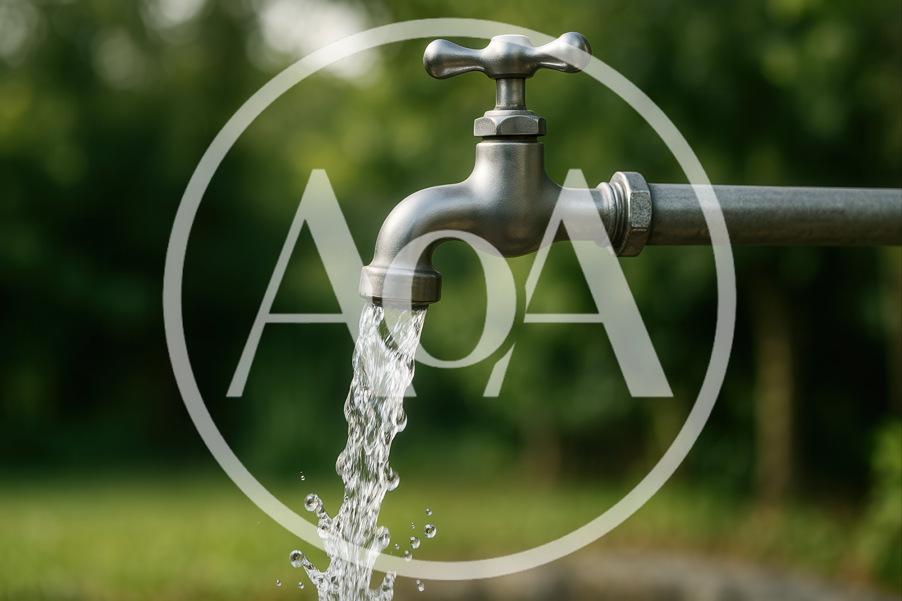 Metal Water Faucet Flowing With Clear Stream