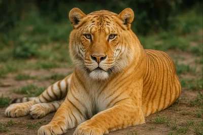 Majestic Liger Resting On The Ground