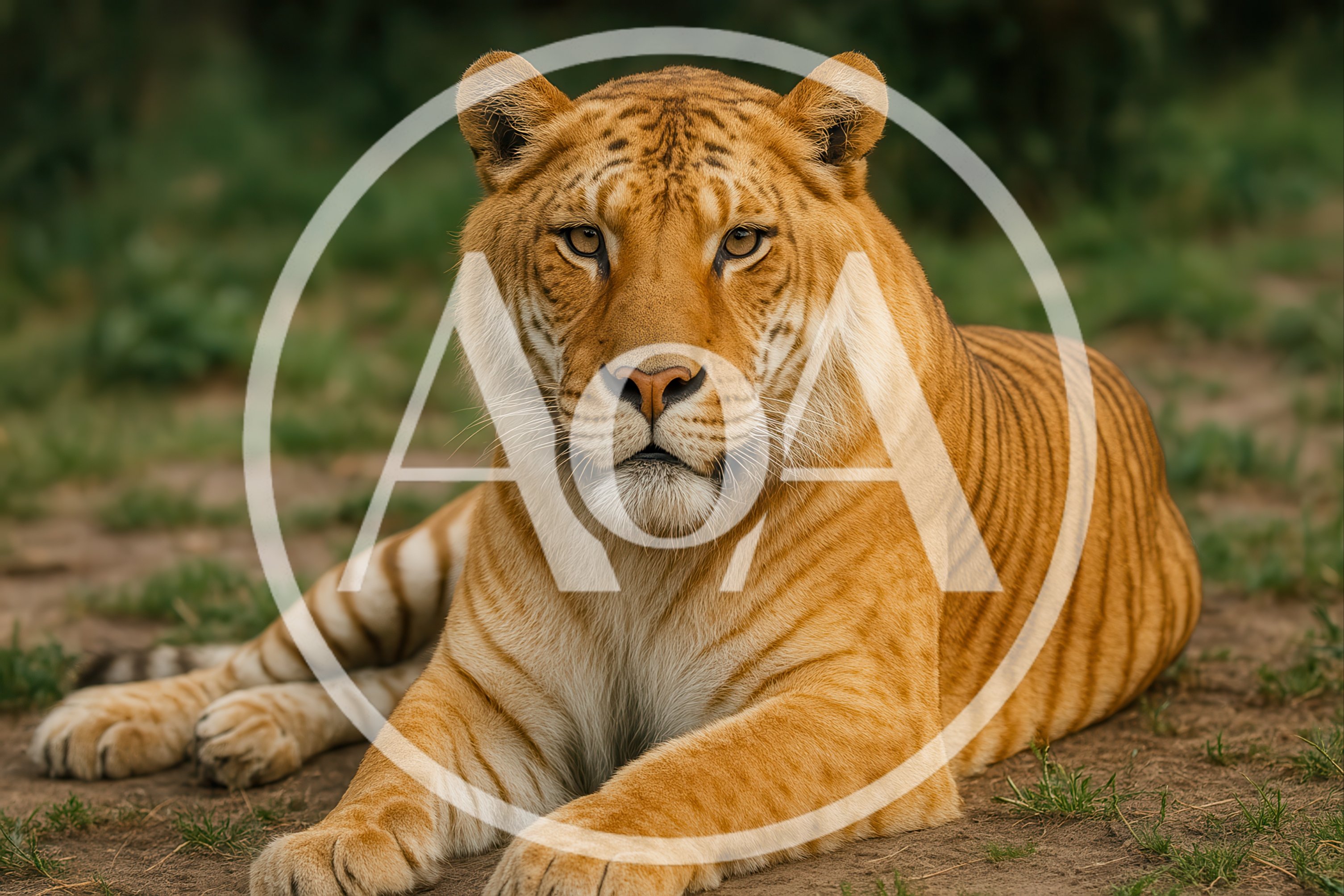 Majestic Liger Resting On The Ground
