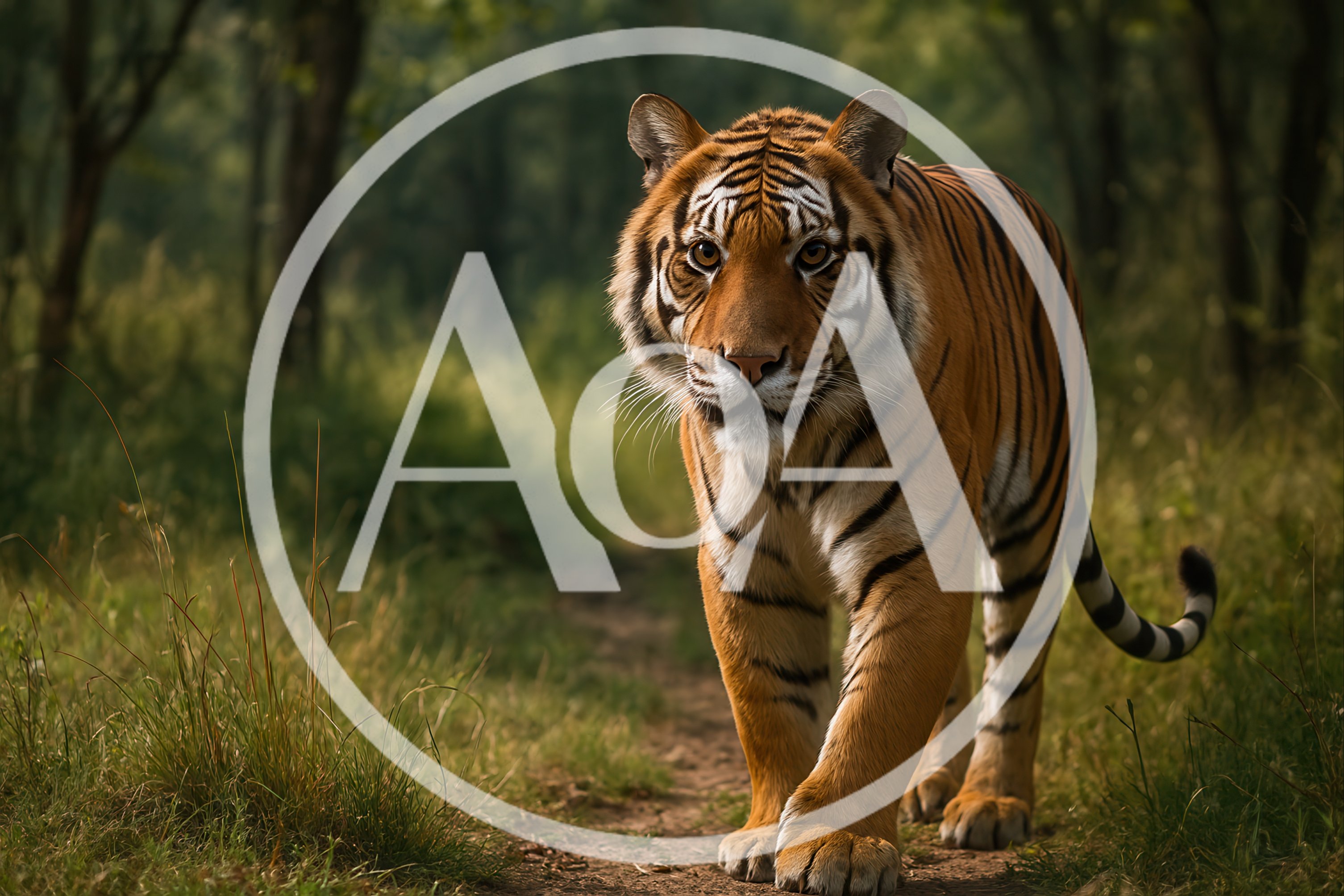 Majestic Bengal Tiger Walking Through A Lush Forest