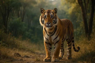 Majestic Bengal Tiger Standing In A Forest Path