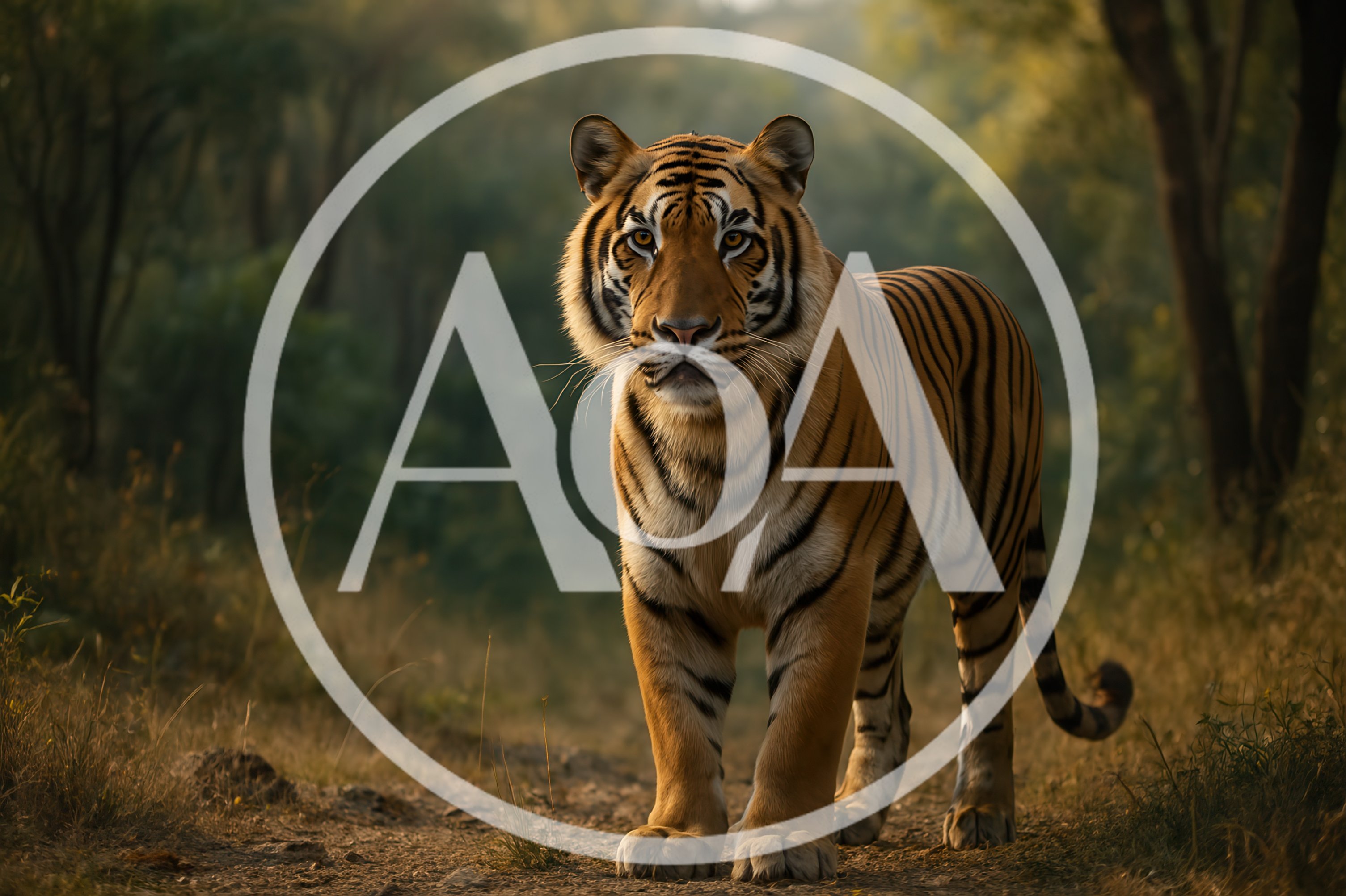 Majestic Bengal Tiger Standing In A Forest Path