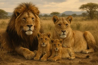 Lion Family Resting Together in the African Savanna