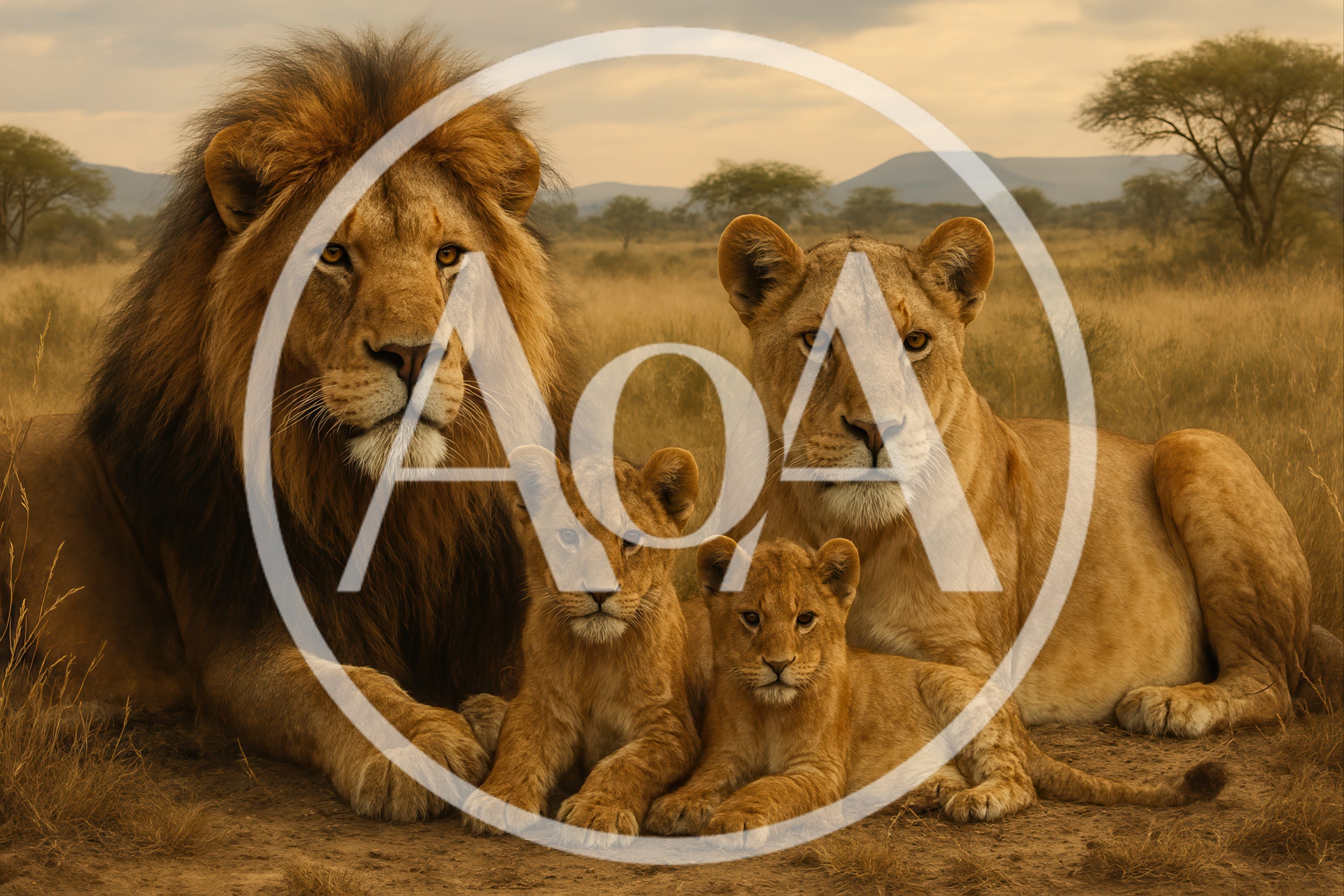 Lion Family Resting Together in the African Savanna