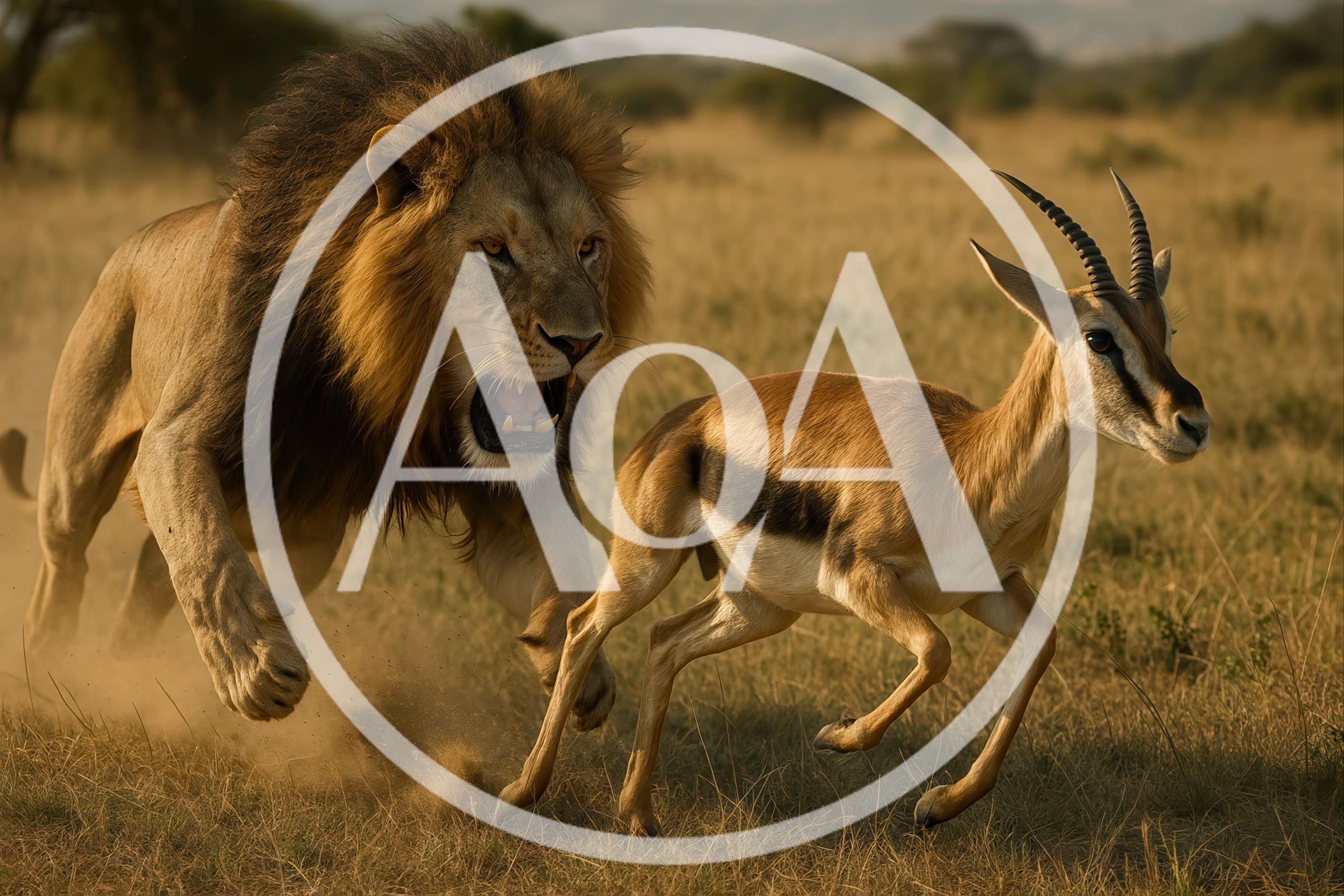 Male Lion Chasing A Gazelle In The Savannah