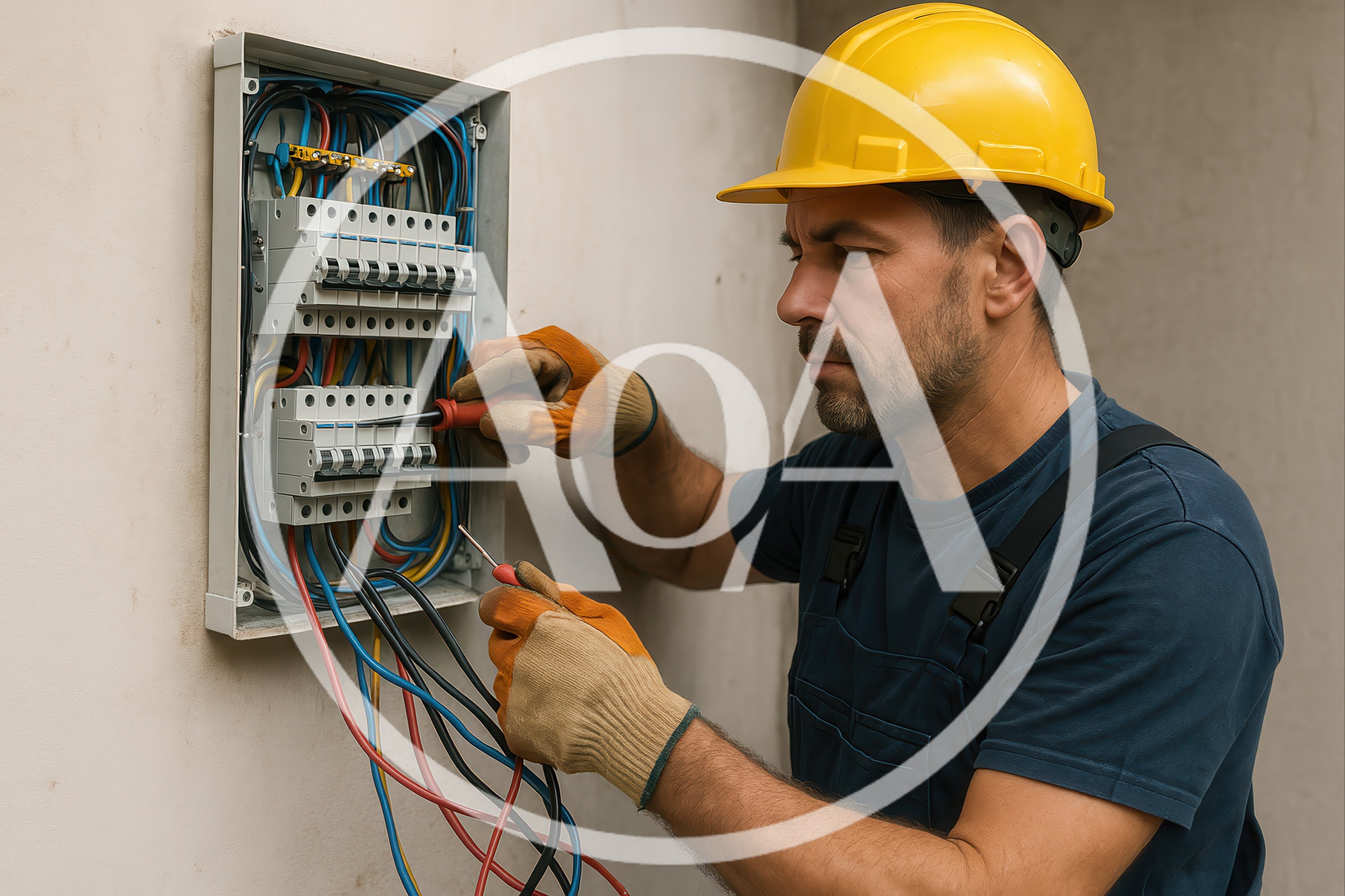 Electrician Working On Residential Circuit Breaker Panel