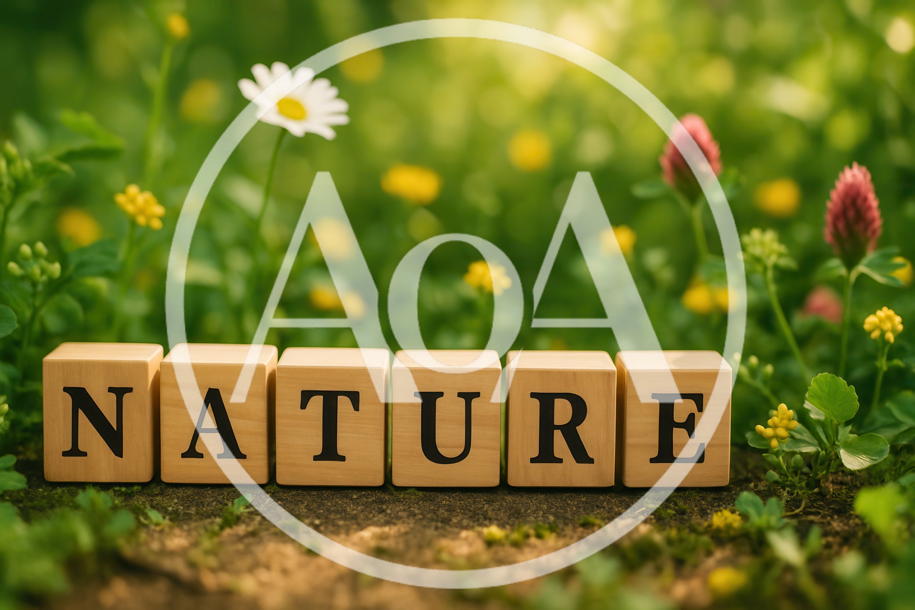 Wooden Blocks Spelling Nature In A Lush Meadow
