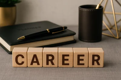 Wooden Blocks Spelling Career on Office Desk