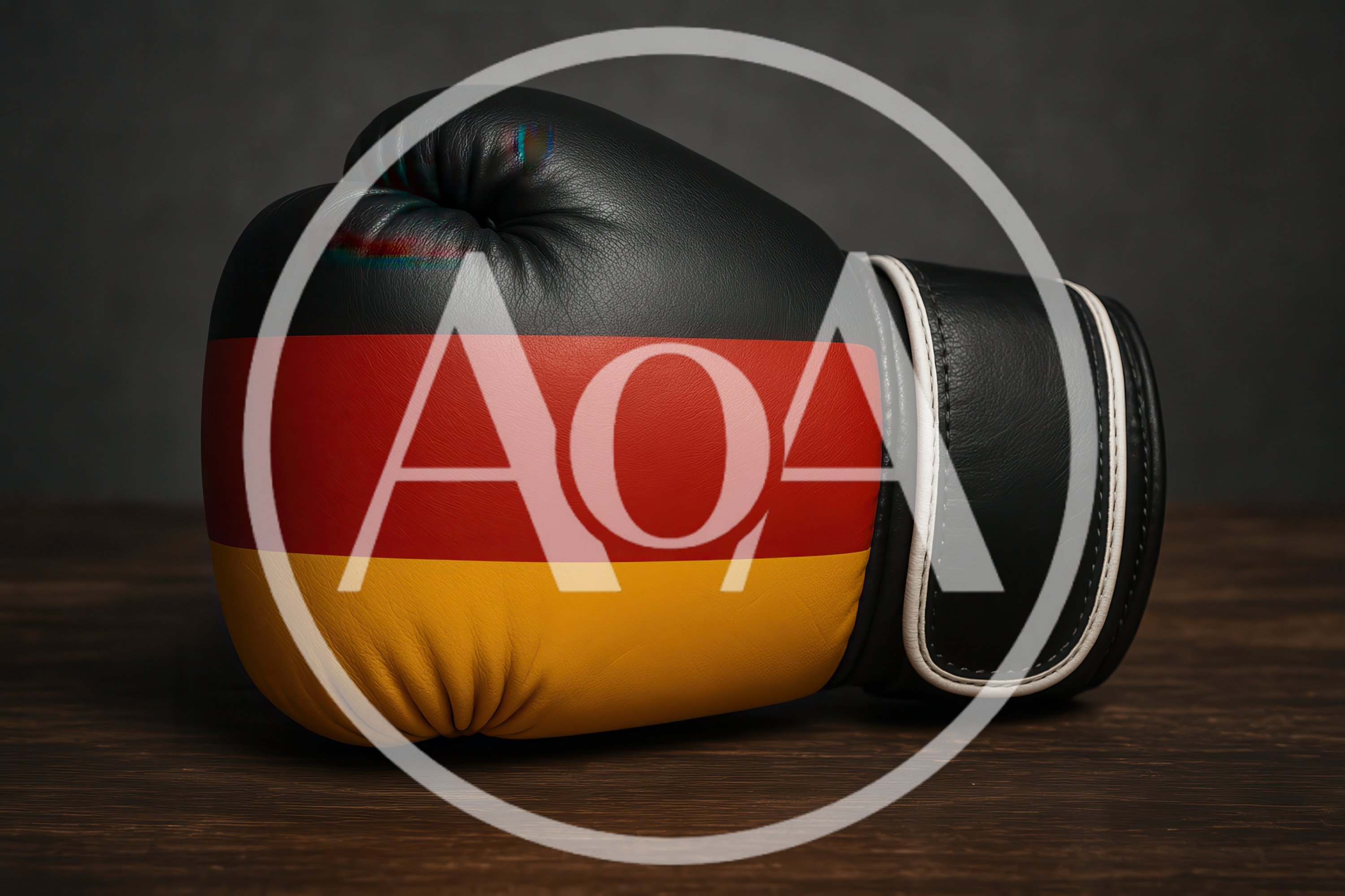 German Flag Pattern Boxing Glove On Wooden Surface