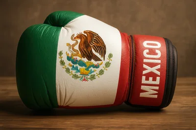 Mexican Flag Boxing Glove on Wooden Surface