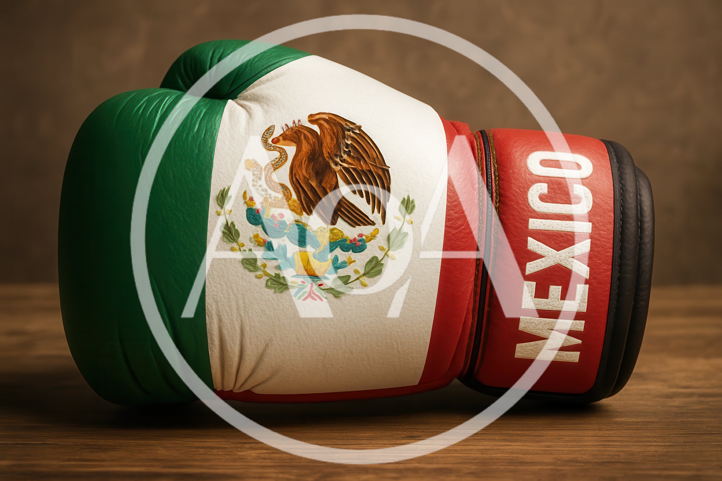 Mexican Flag Boxing Glove on Wooden Surface