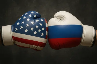 Boxing Gloves With United States And Russia Flags