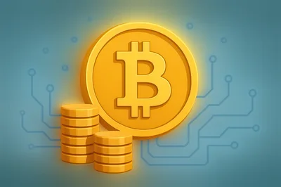 3D Bitcoin Coin With Stacks Of Gold Coins
