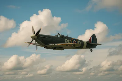 Vintage Supermarine Spitfire Fighter Plane In Flight