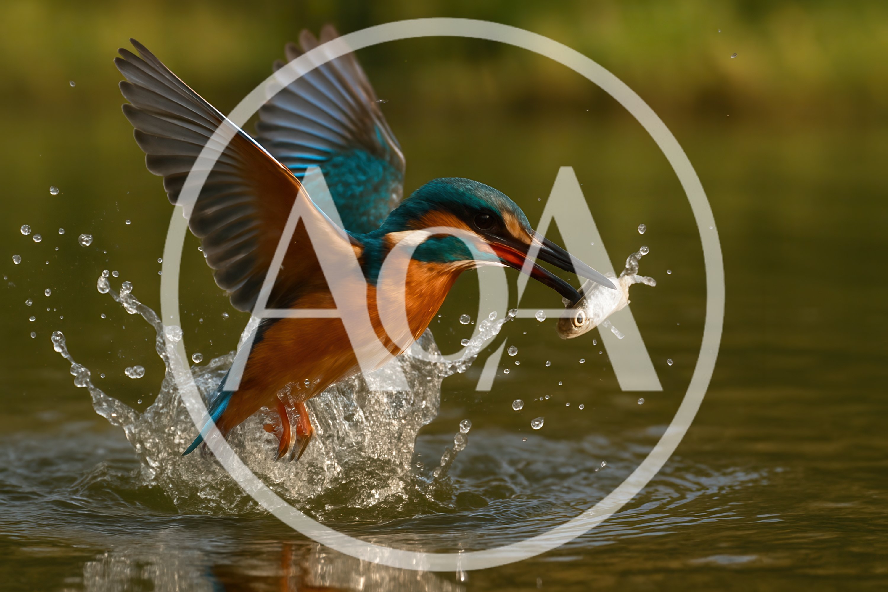 Common Kingfisher Emerging From Water With Caught Fish