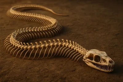 Snake Skeleton Resting On Dusty Ground