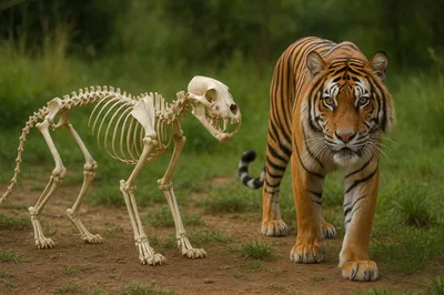Tiger Standing Beside Its Own Skeleton