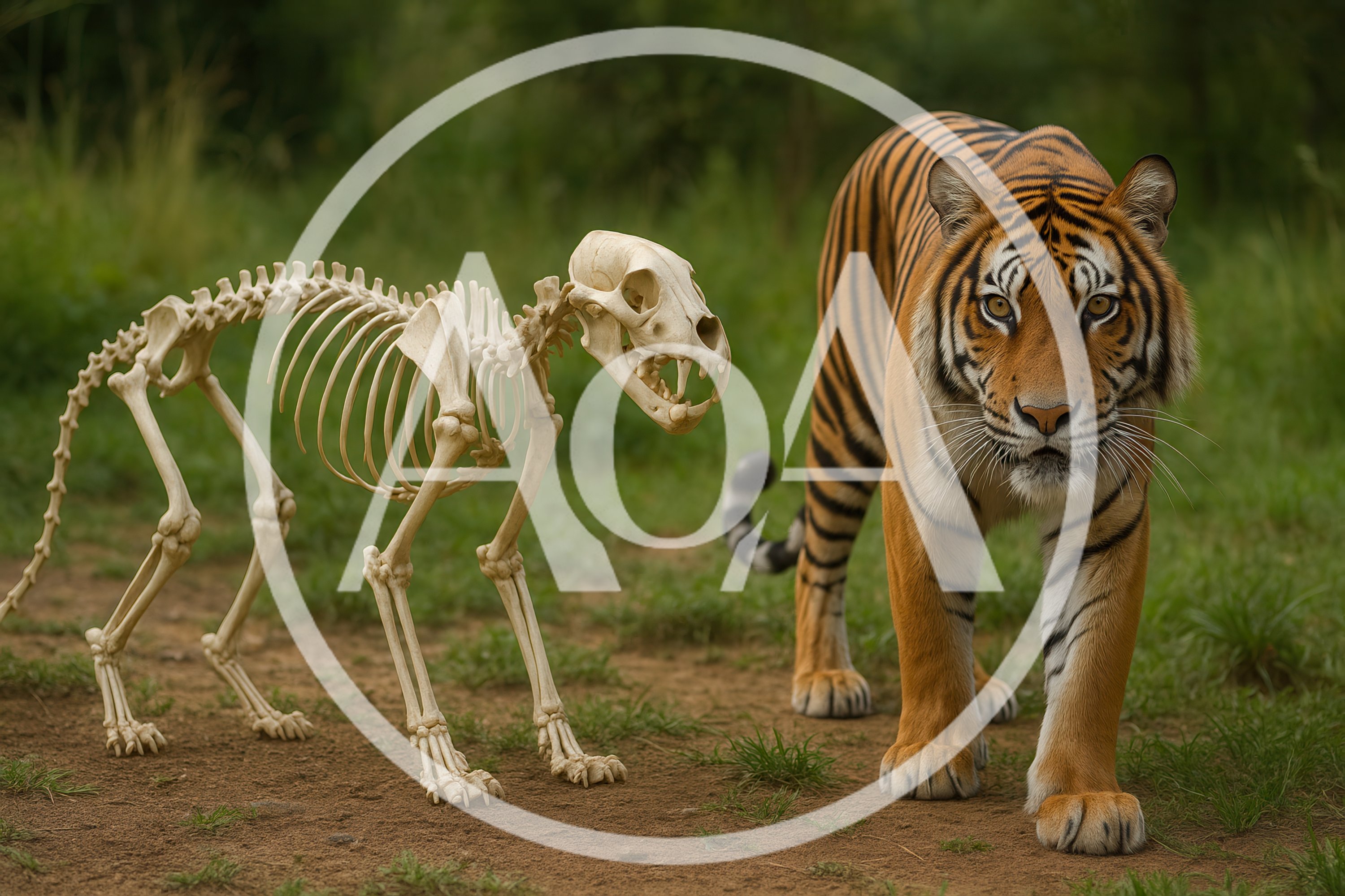 Tiger Standing Beside Its Own Skeleton