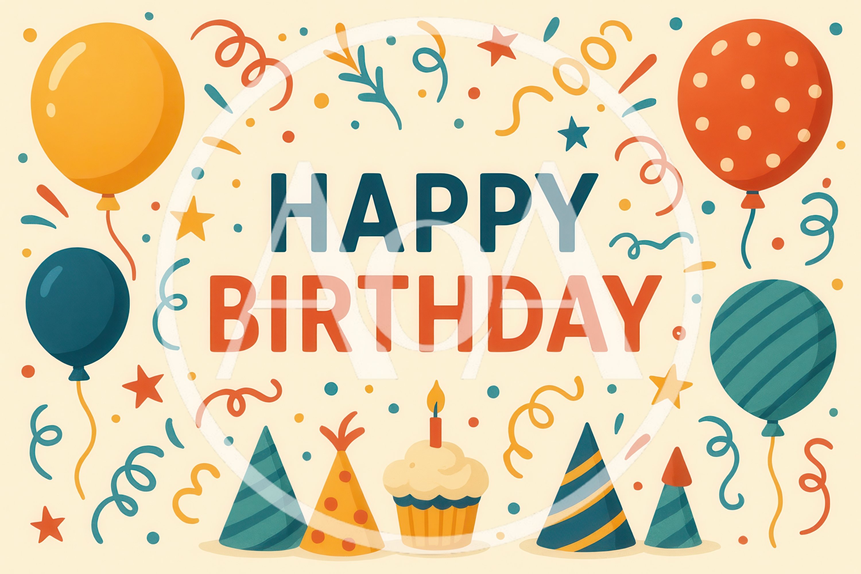 Happy Birthday Greeting Card Illustration With Balloons And Cupcake