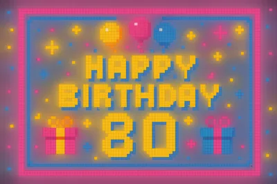 Pixel Art Happy 80th Birthday Greeting Card