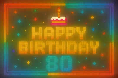 80th Birthday Celebration Pixel Art Graphic