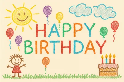 Hand Drawn Happy Birthday Greeting Card Illustration