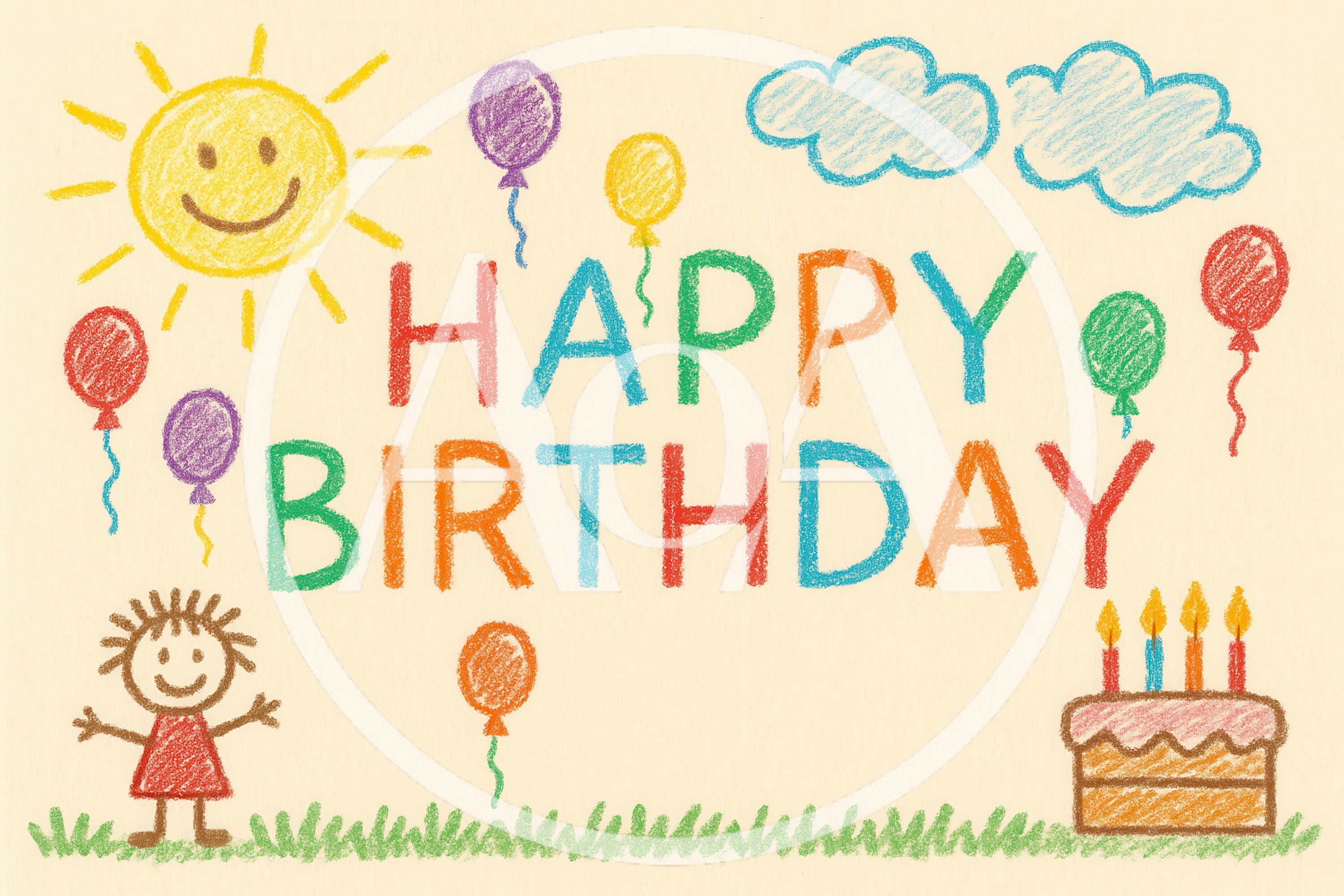 Hand Drawn Happy Birthday Greeting Card Illustration
