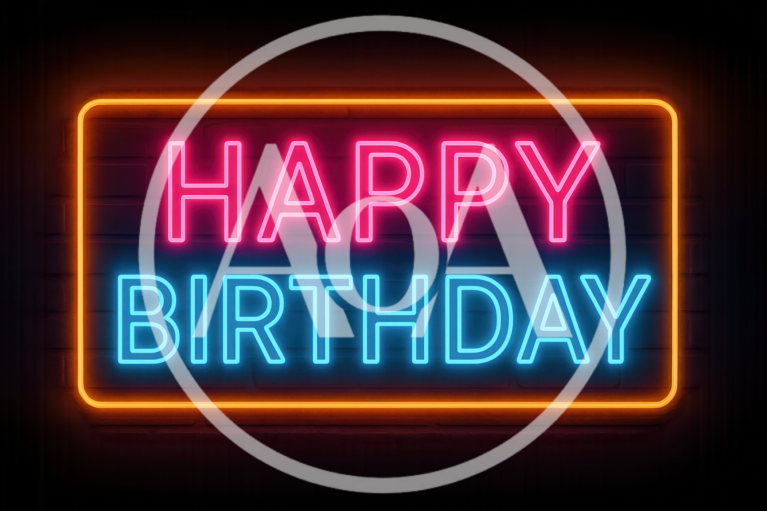 Neon Happy Birthday Sign On Brick Wall
