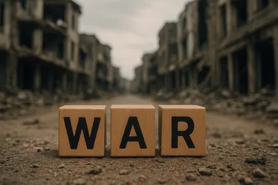 Wooden Blocks Spelling War In A Ruined City