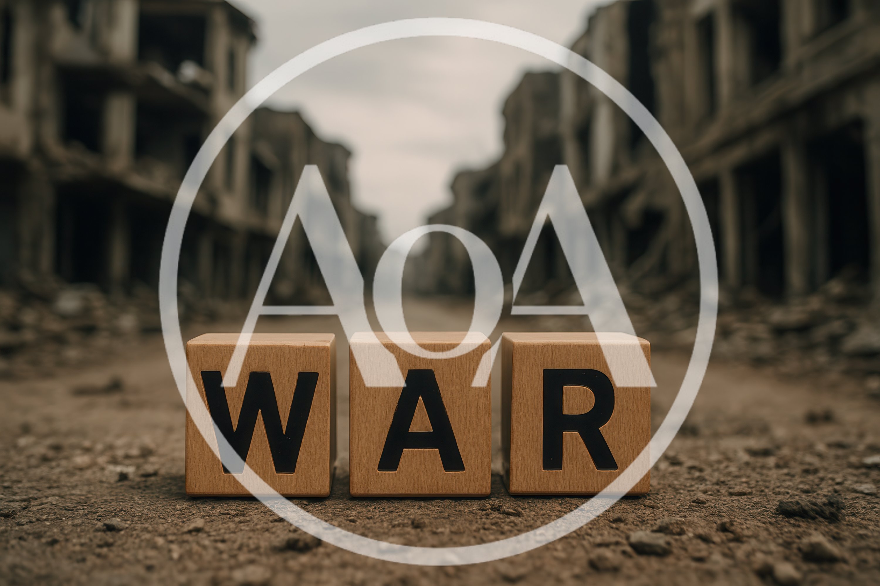 Wooden Blocks Spelling War In A Ruined City