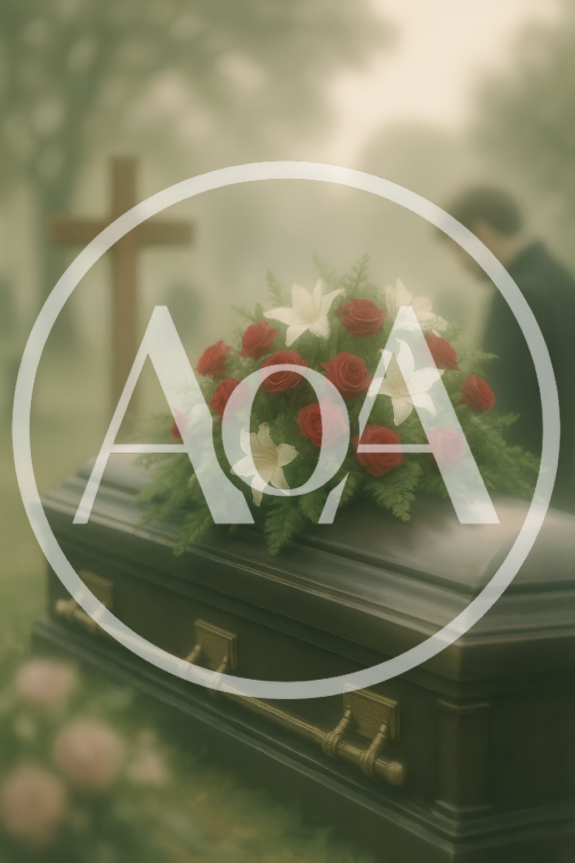 Mourner Standing Beside A Casket At A Foggy Cemetery