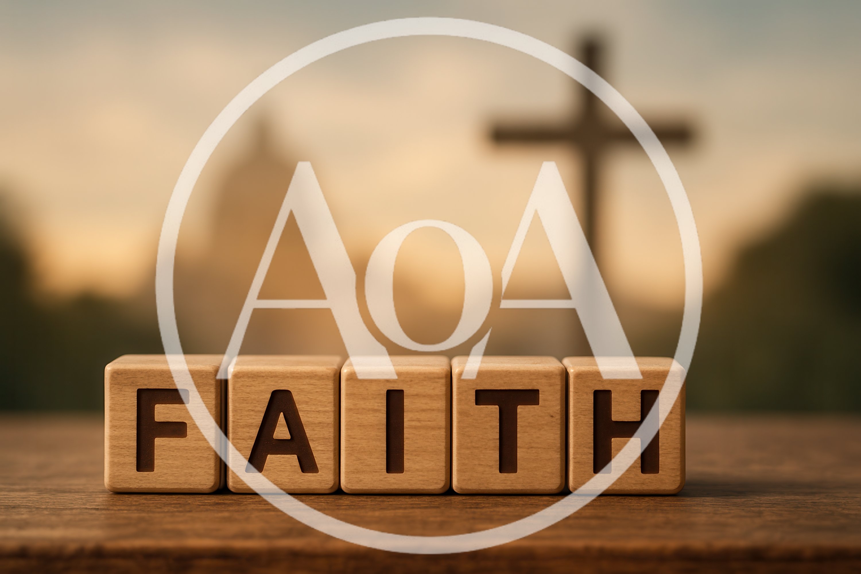 Wooden Blocks Spelling Faith With A Cross Background