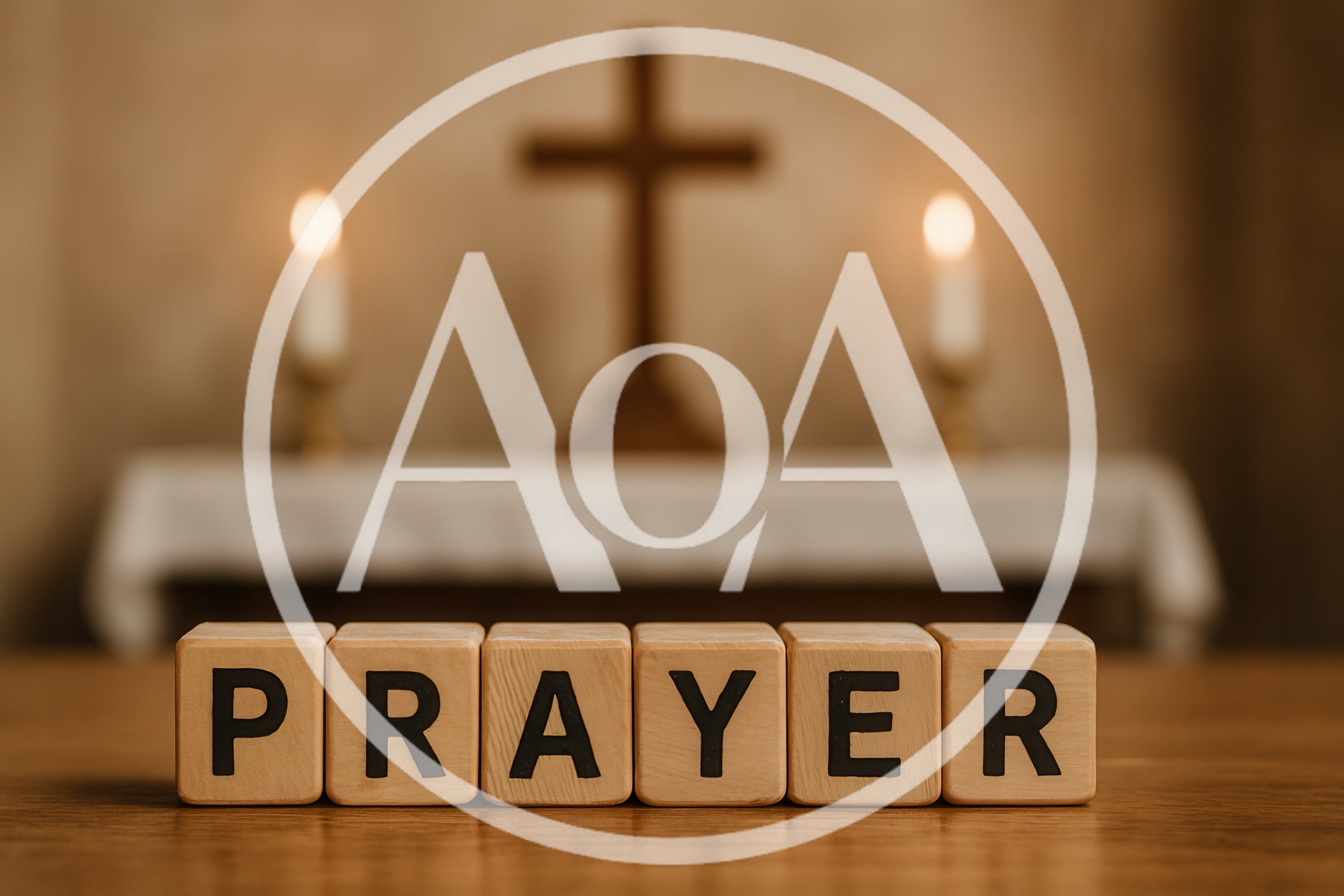 Wooden Blocks Spelling Prayer With Cross And Candles