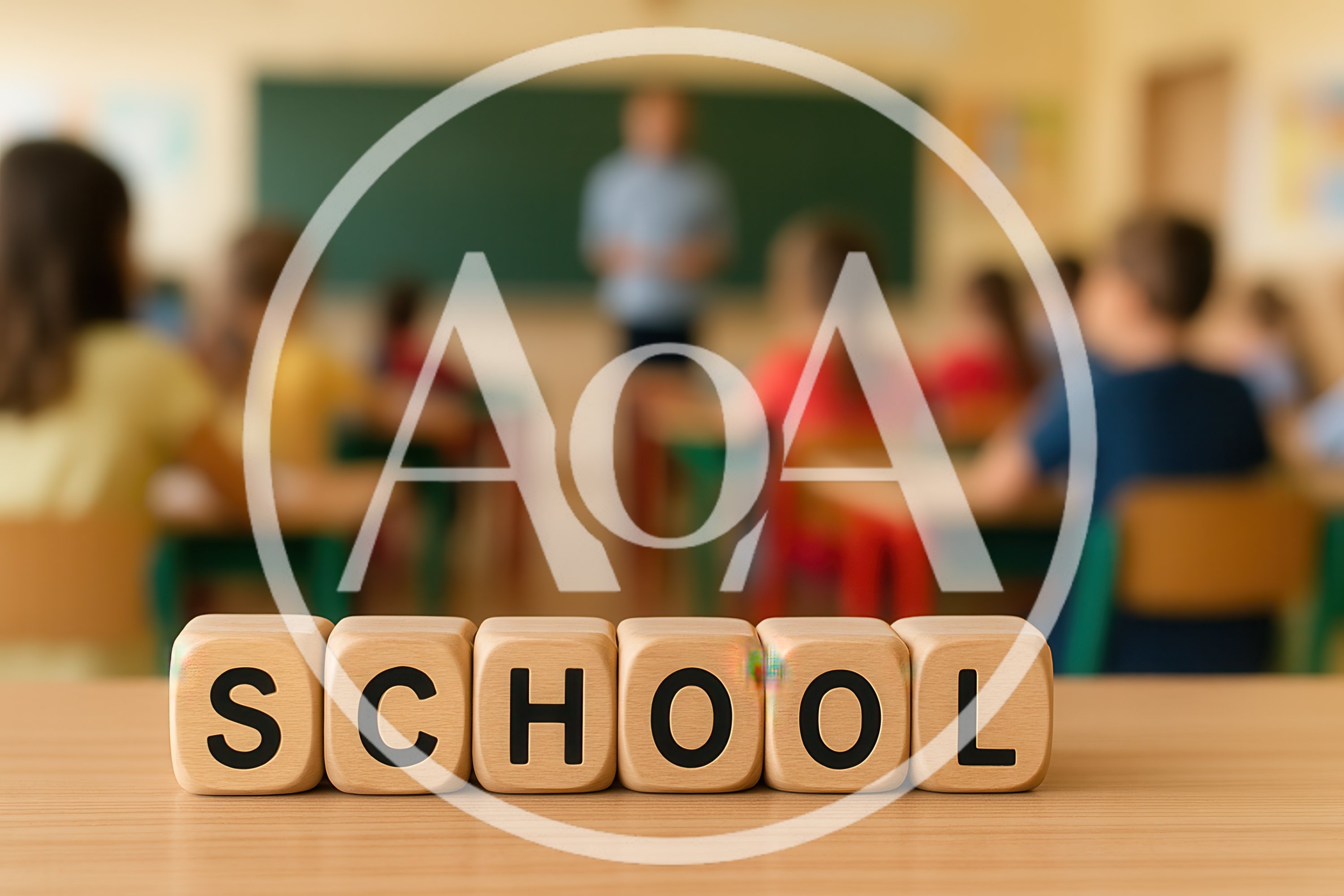 Wooden Blocks Spelling School In A Classroom