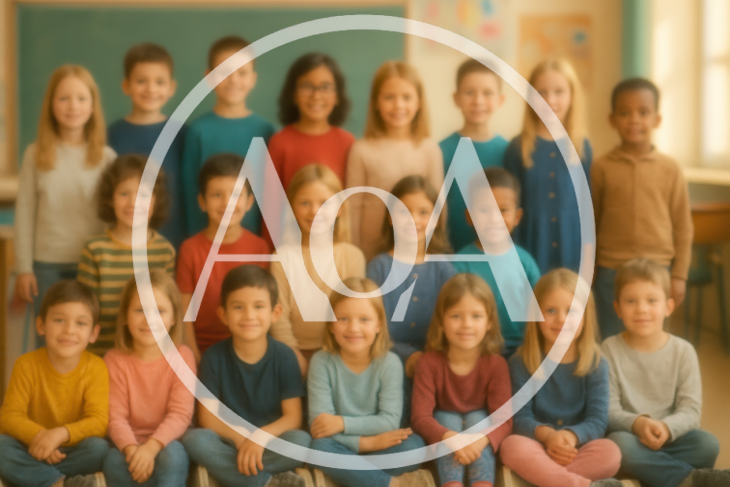 Diverse Group of Elementary Students Posing for Class Photo