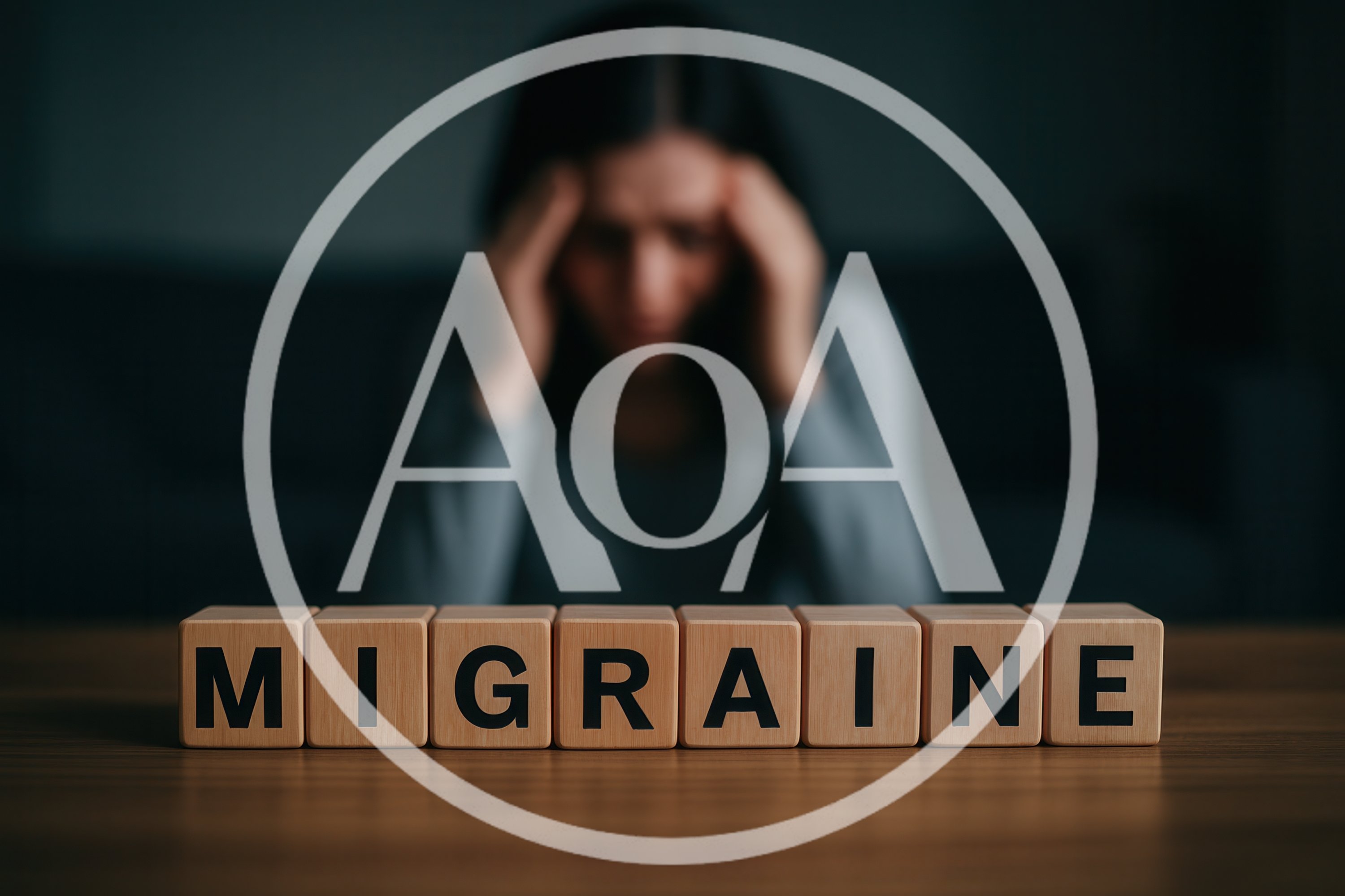 Woman Suffering From Migraine With Wooden Blocks