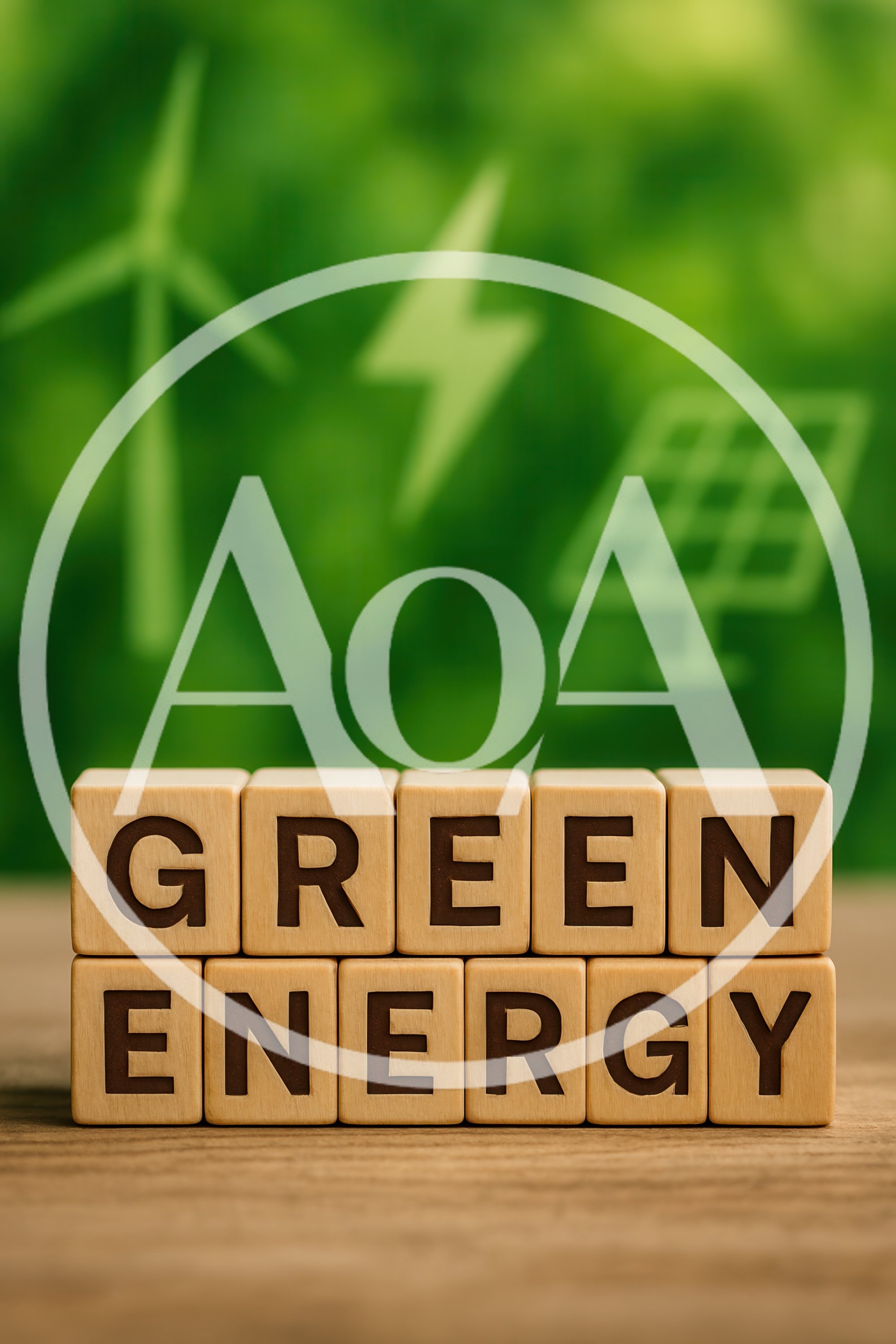 Wooden Blocks Spelling Green Energy With Renewable Icons