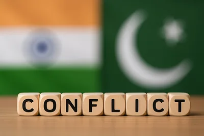 Wooden Blocks Spelling Conflict With India And Pakistan Flags