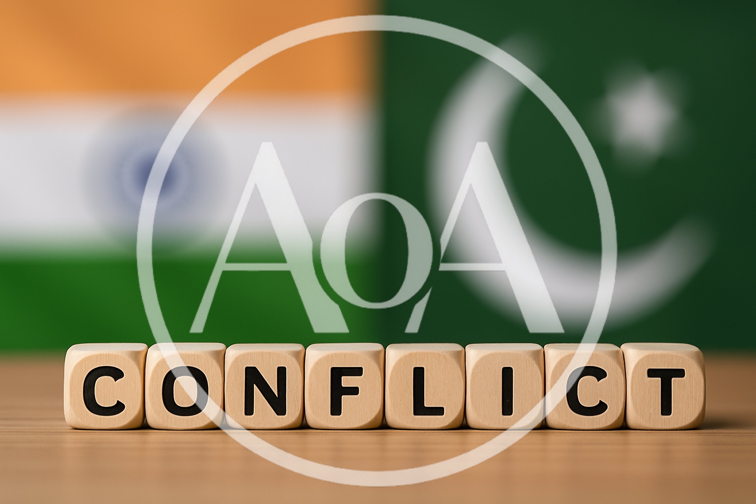 Wooden Blocks Spelling Conflict With India And Pakistan Flags