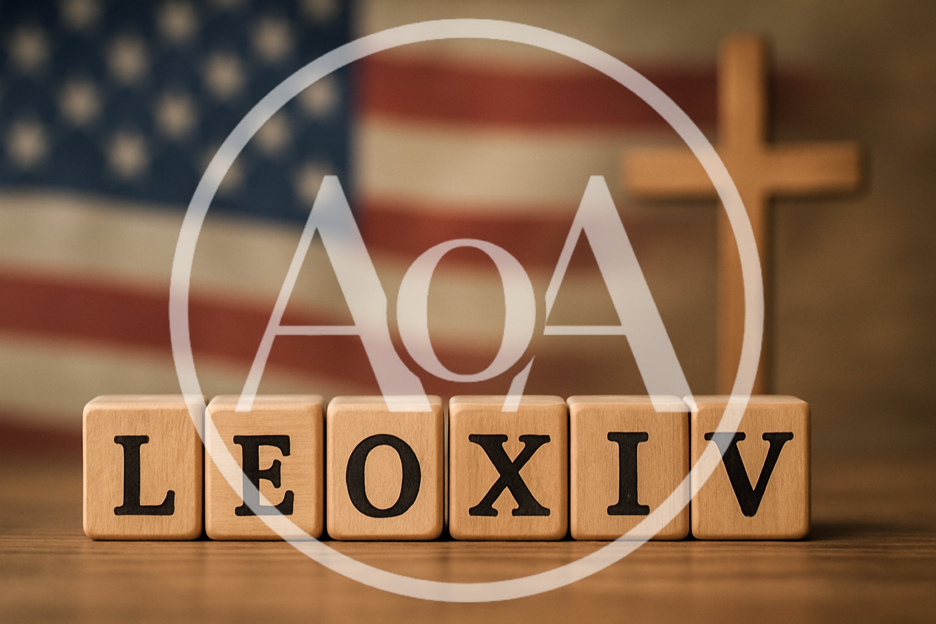 Wooden Blocks Spelling LEOXIV With American Flag And Cross
