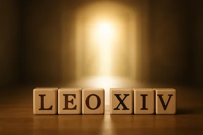 Wooden Blocks Spelling Leo XIV On A Wooden Surface